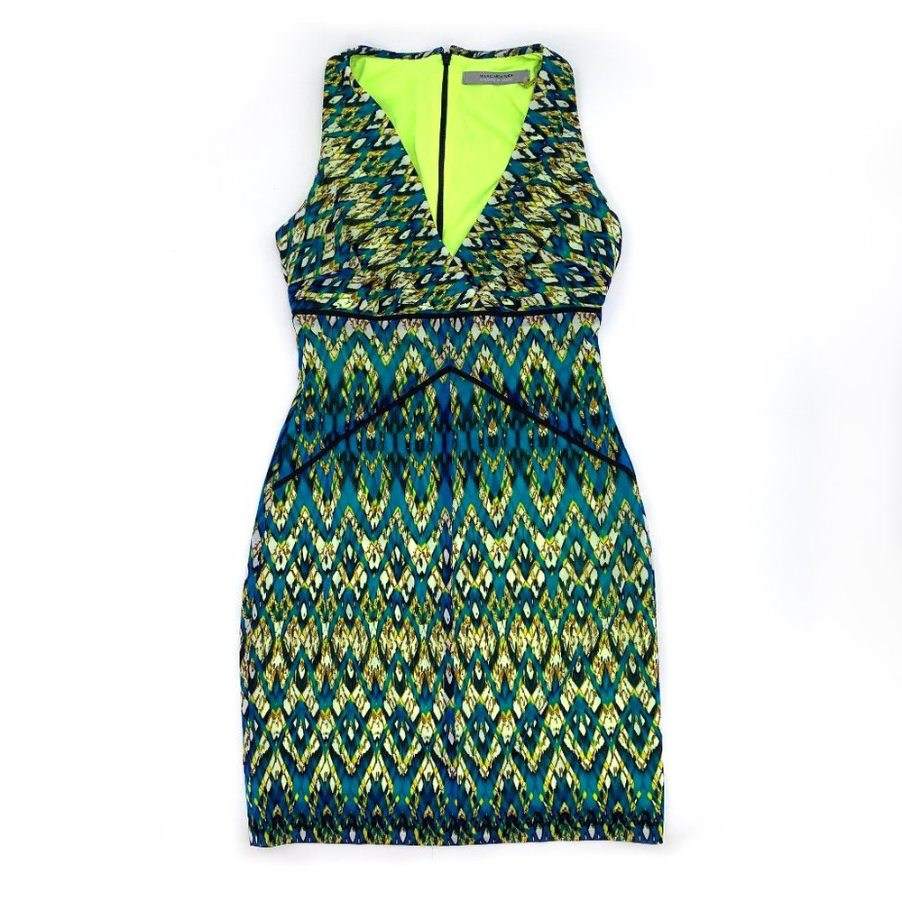 Marc New York Andrew Marc Bodycon Dress Blue Green V-Neck Sleeveless Party Dress